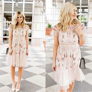 GIANNI BINI Penny Round Floral Beaded Cocktail Dress 0